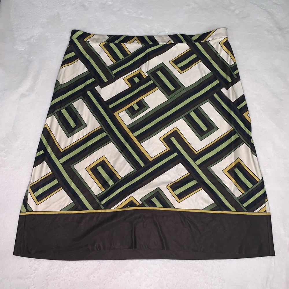 Ann Taylor Loft Brown/Green Geometric Print Skirt